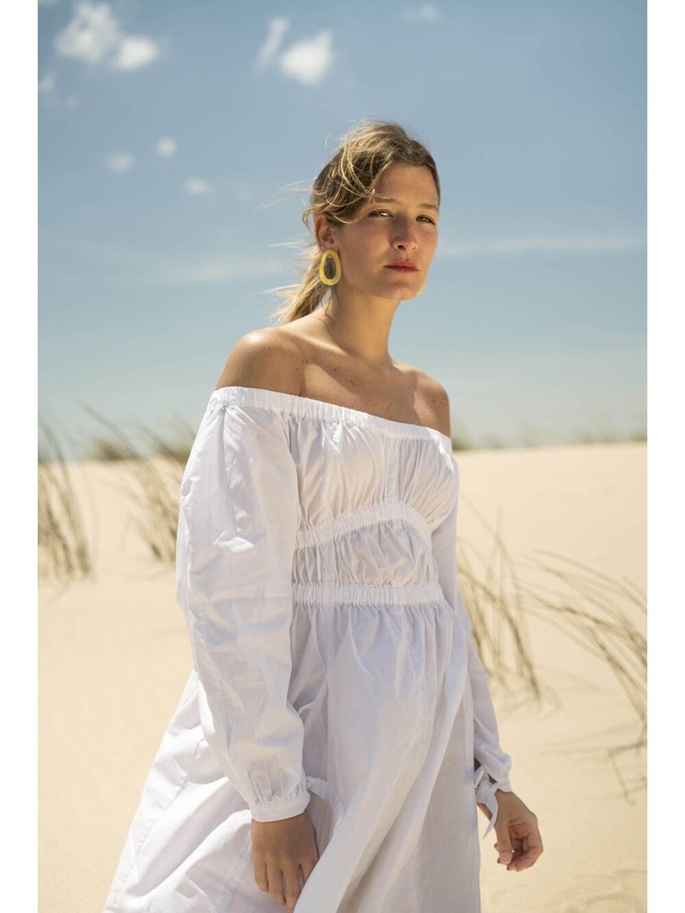 House of Sunny White Off Shoulder Long Sleeve A-Line Poplin Mini Dress Size 2